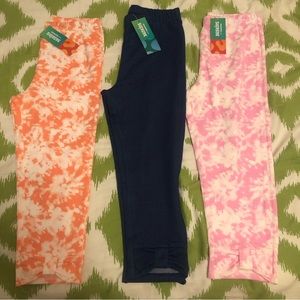NEW 3pk Girls 10 Large Crop Capri Pants Stretch Leggings Tie Dye Pink Peach Blue